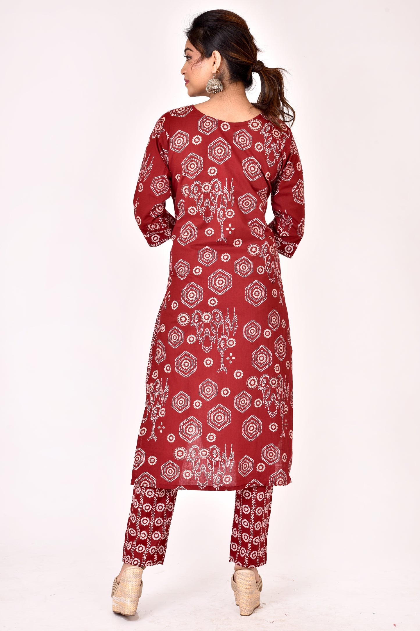 Maroon Geometric Print Kurta With Pant