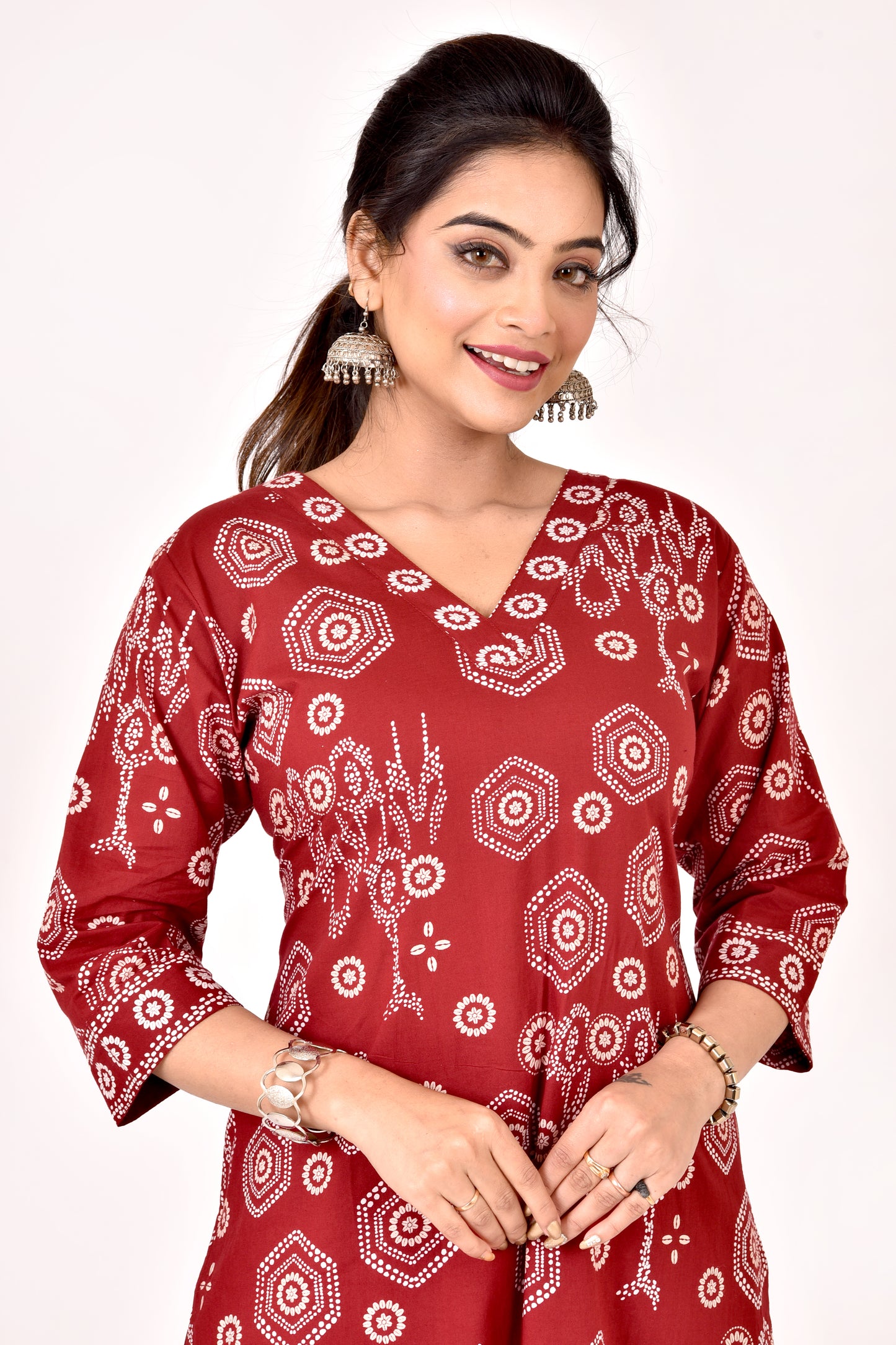 Maroon Geometric Print Kurta With Pant