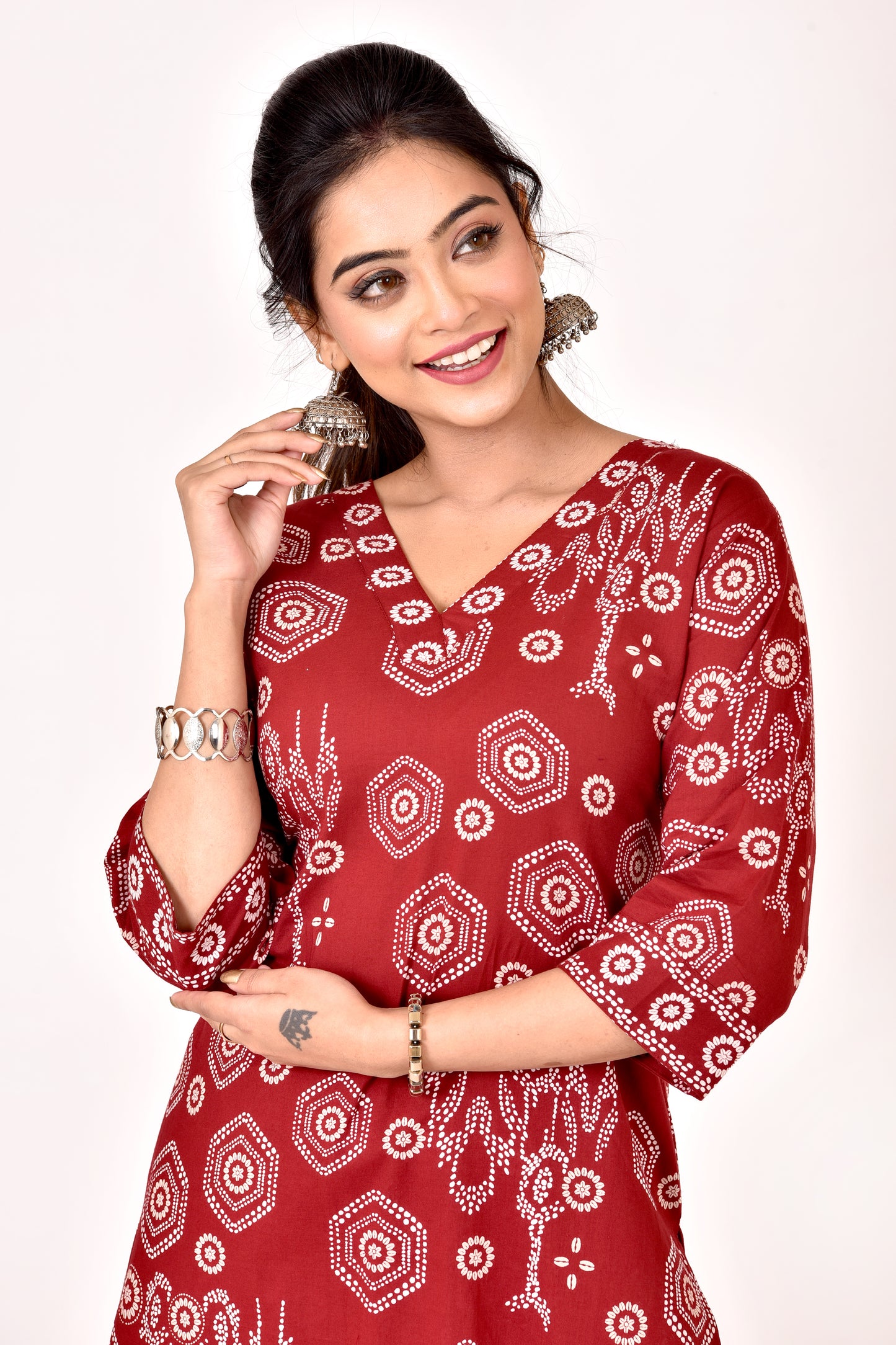 Maroon Geometric Print Kurta With Pant