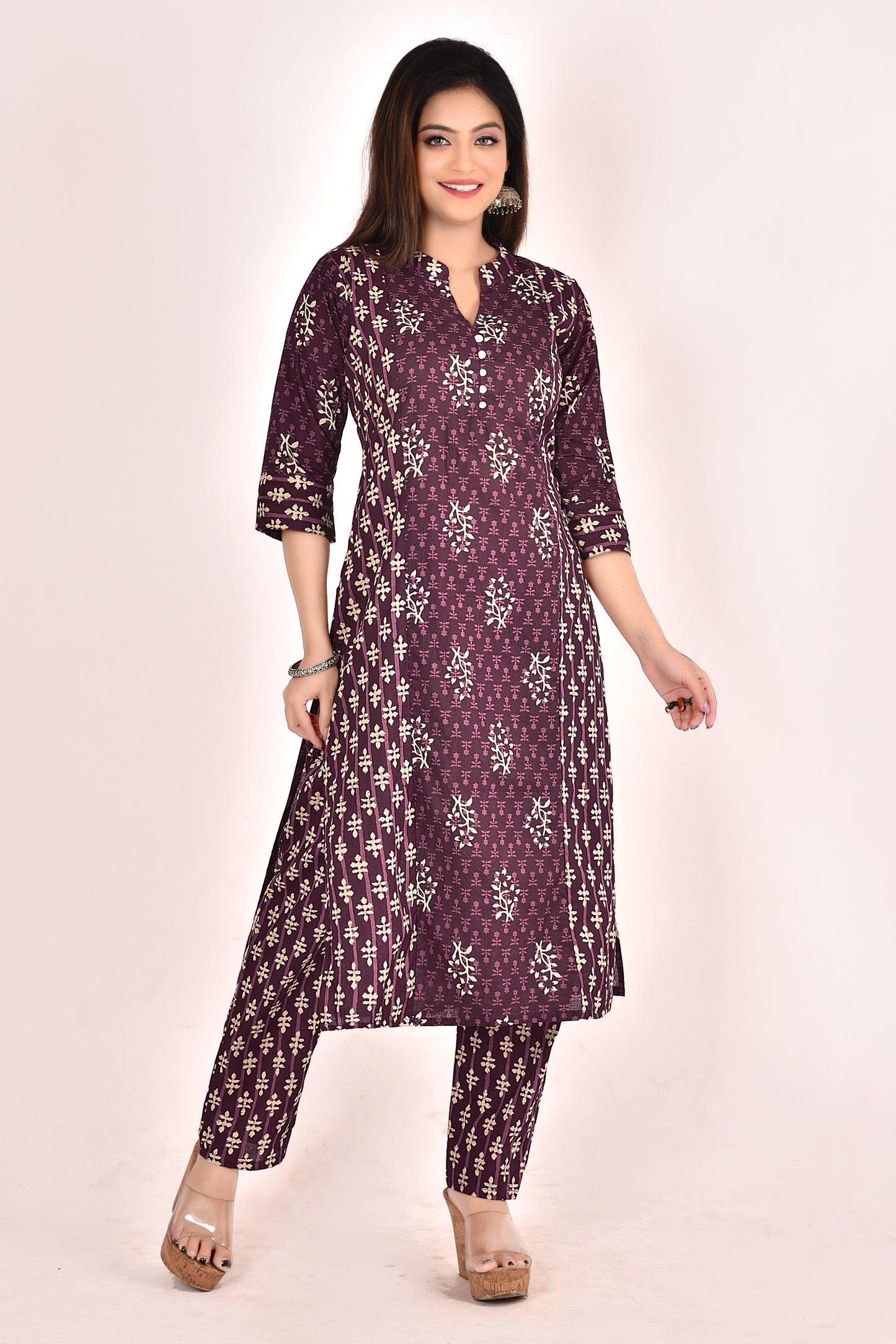 Mulberry Purple Mix & Match Floral Print Kurta With Pant