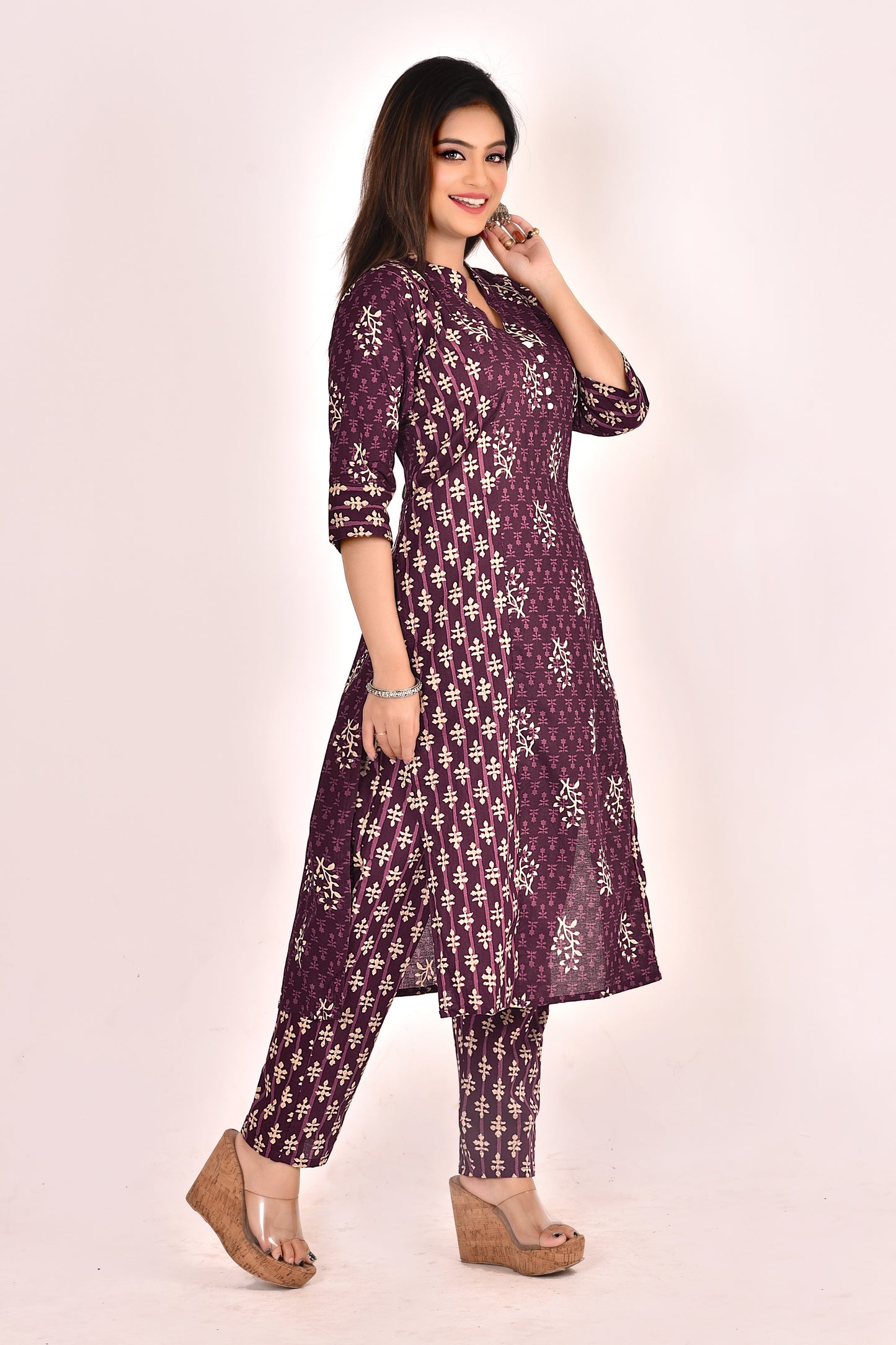 Mulberry Purple Mix & Match Floral Print Kurta With Pant