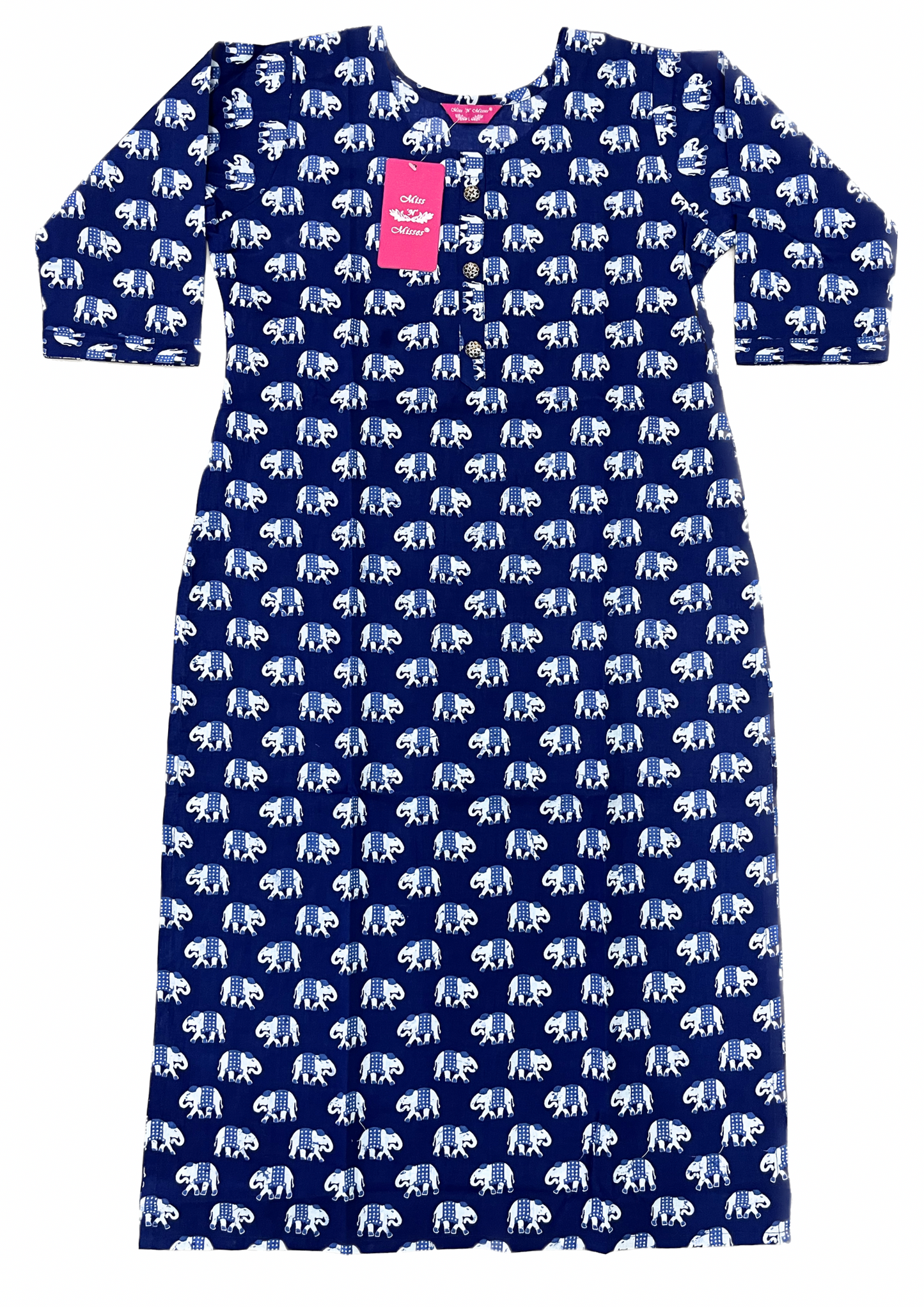 Indigo Blue Elephant Print Straight Kurta