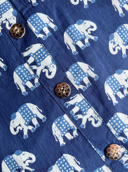 Indigo Blue Elephant Print Straight Kurta