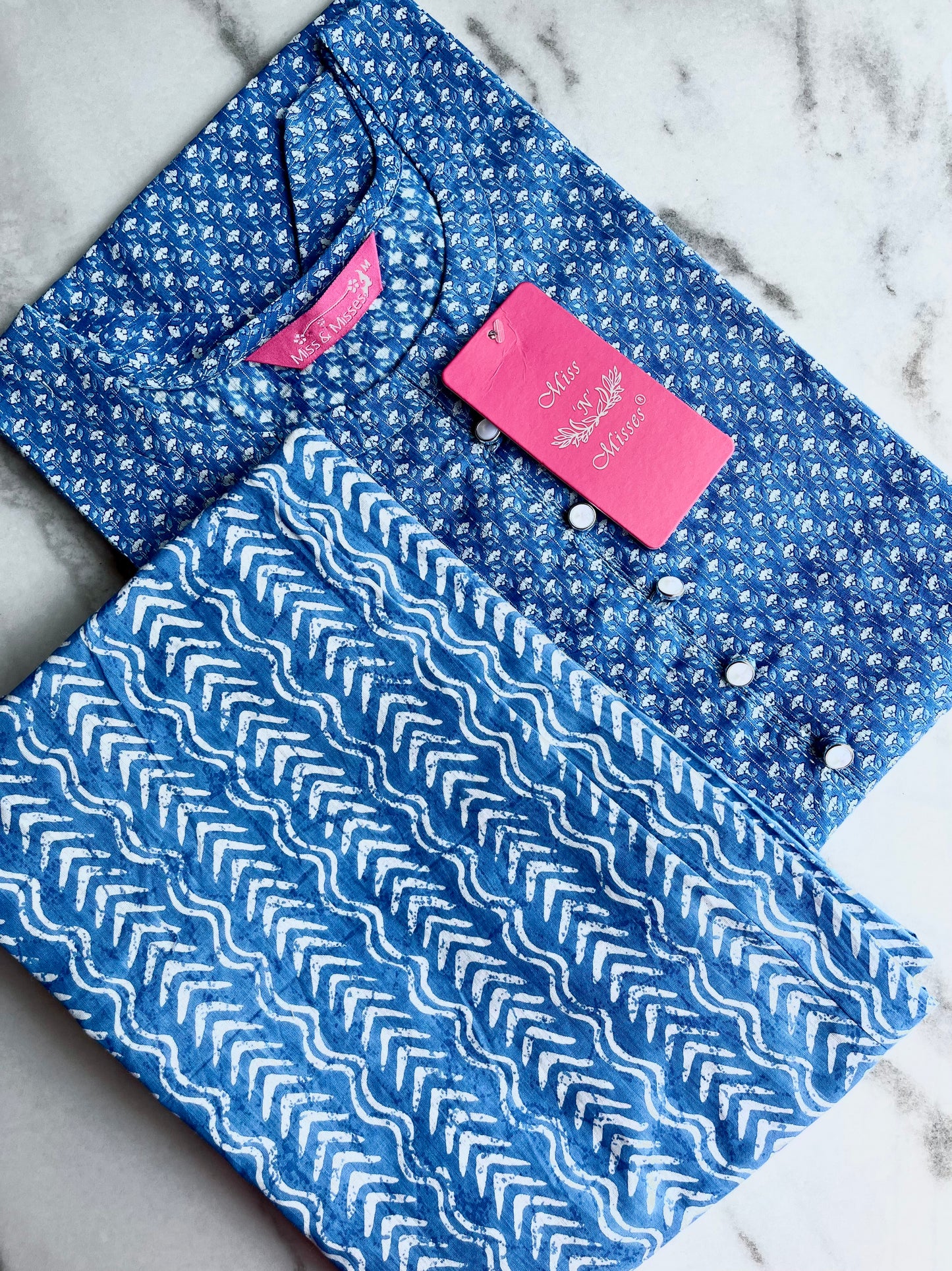 Blue Floral Print Kurta With Pant
