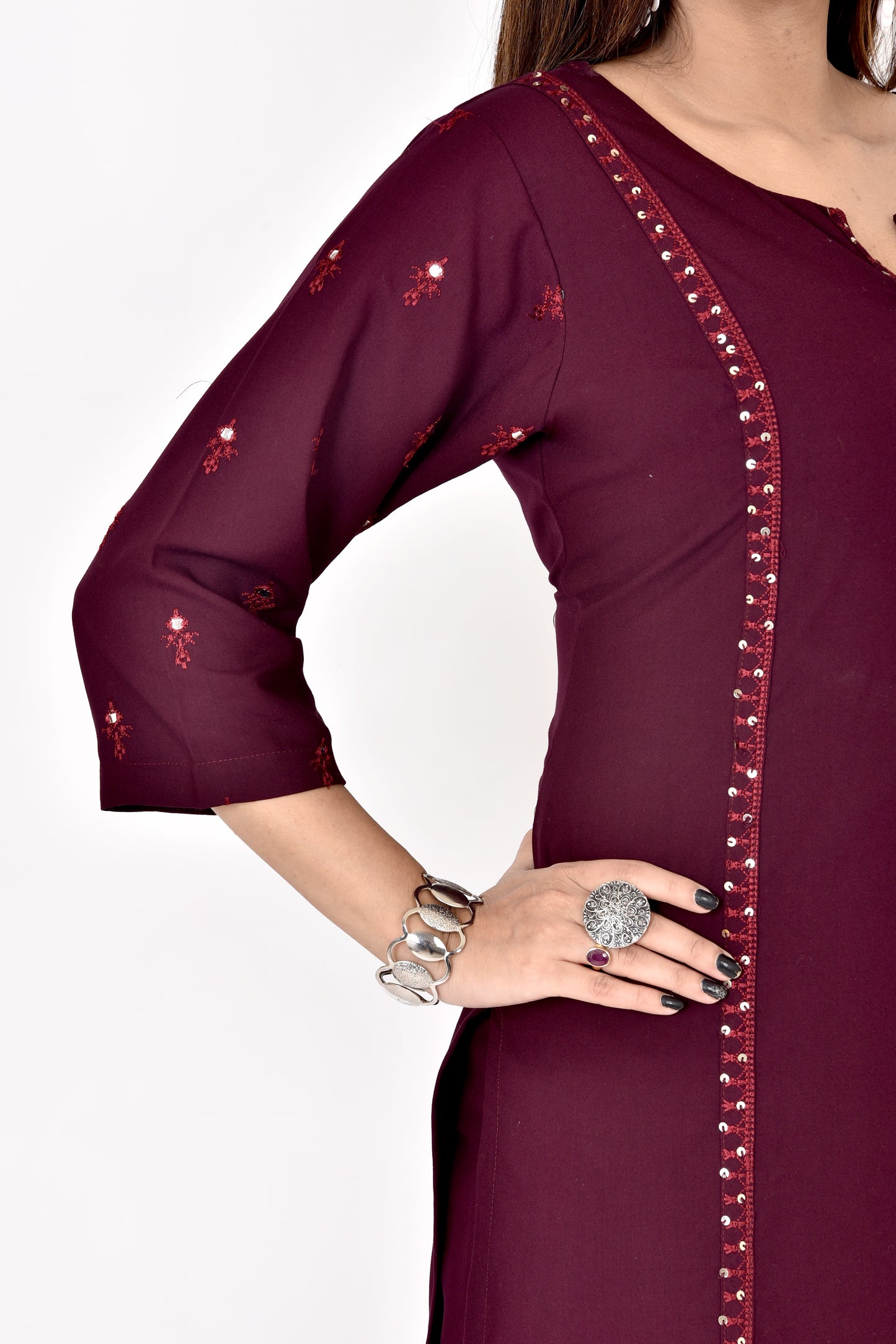 Dark Purple Embroidered Kurta With Pant
