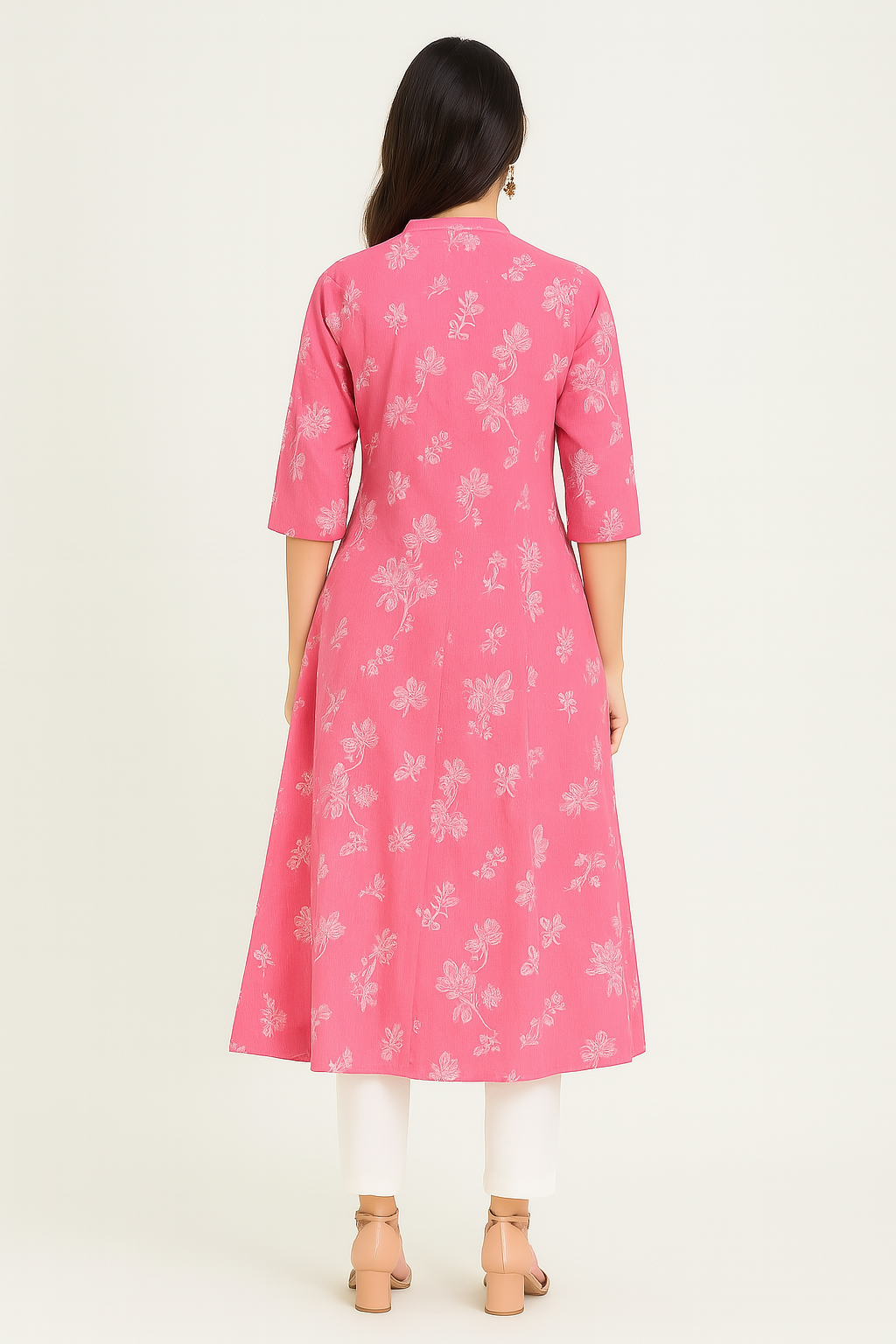 Pink Floral Print A-Line Kurta