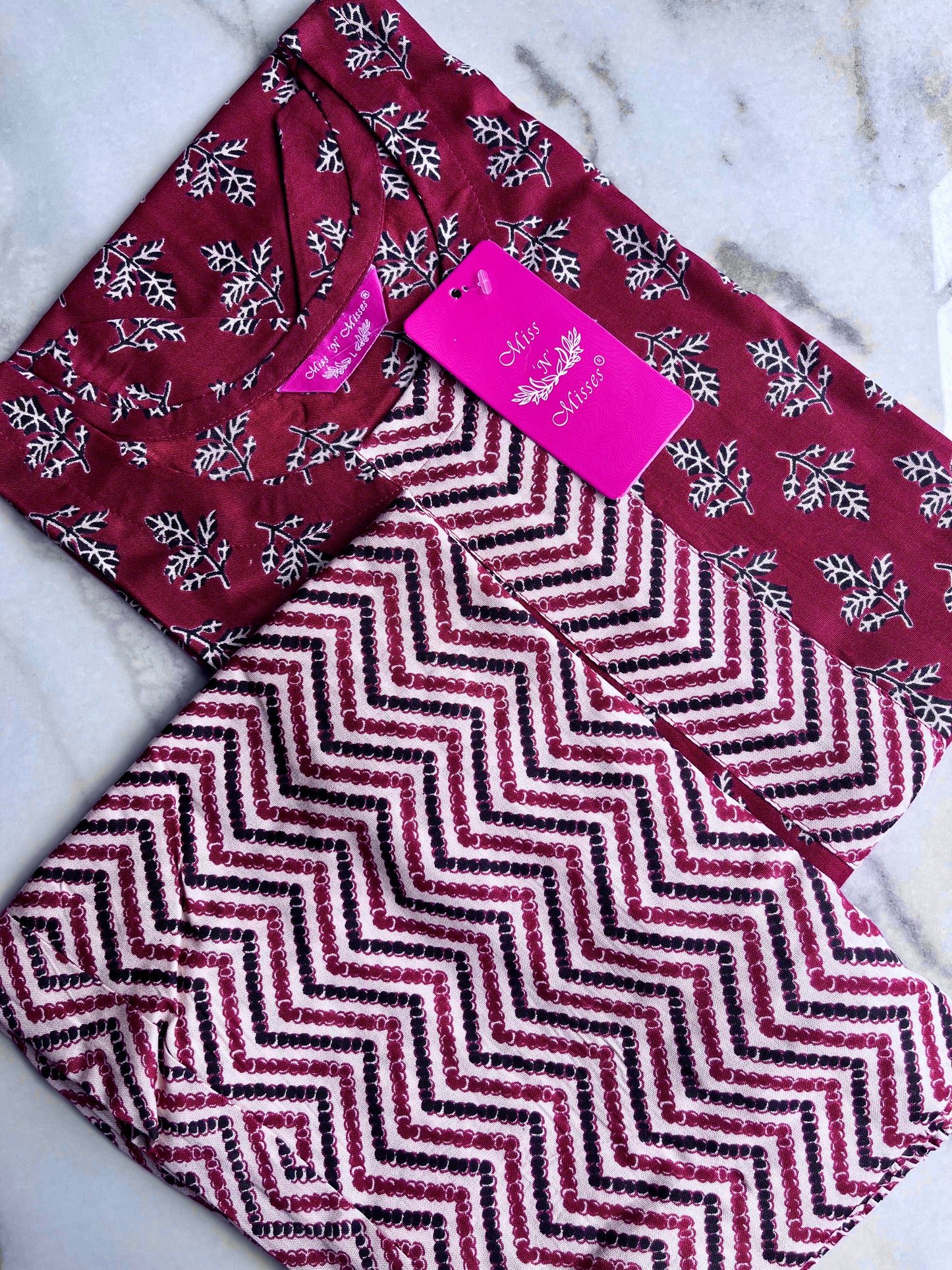 Rust Leaf Print Kurta With Pant