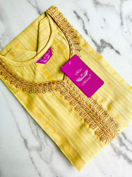 Yellow Floral Embroidered Straight Kurta