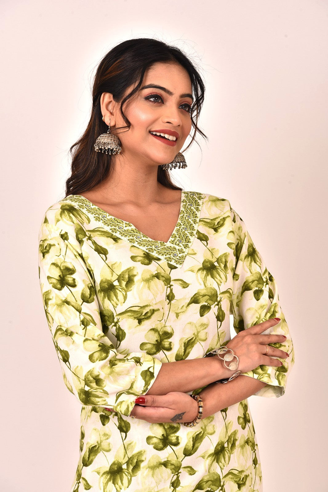 Green Leaf Print Kurta With Pant