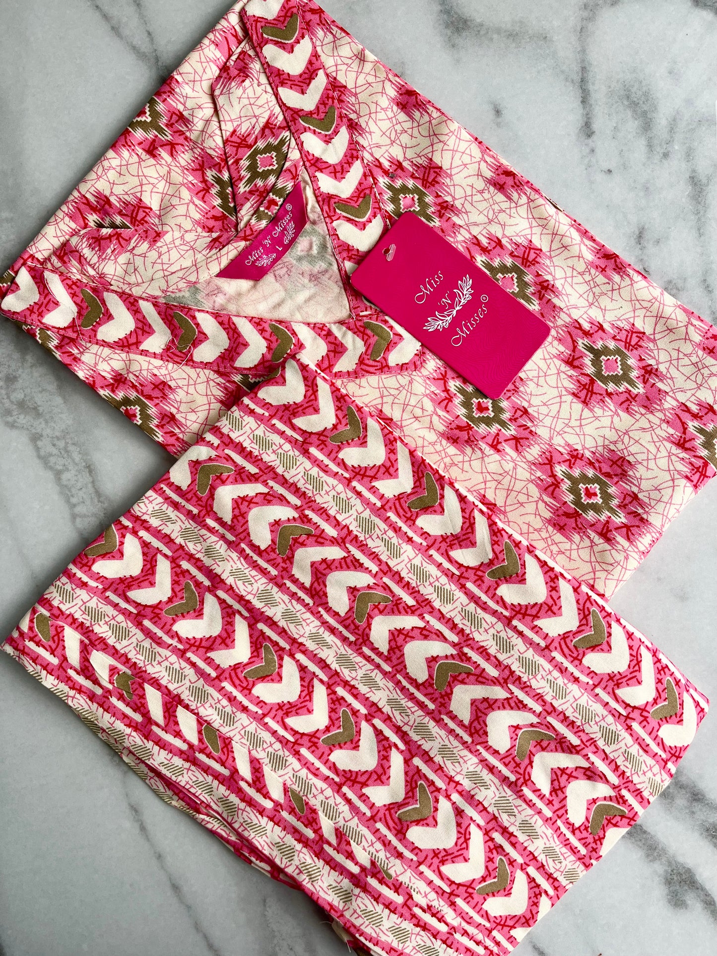 Red Geometric Print Kurta With Pant