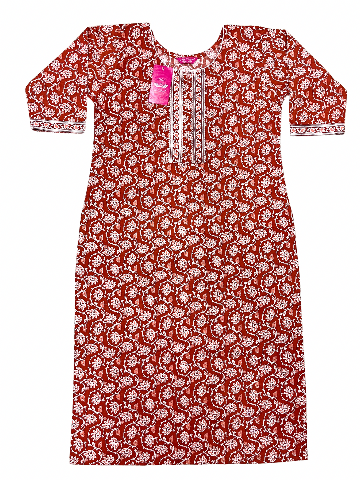 Burnt Orange Floral Print Straight Kurta