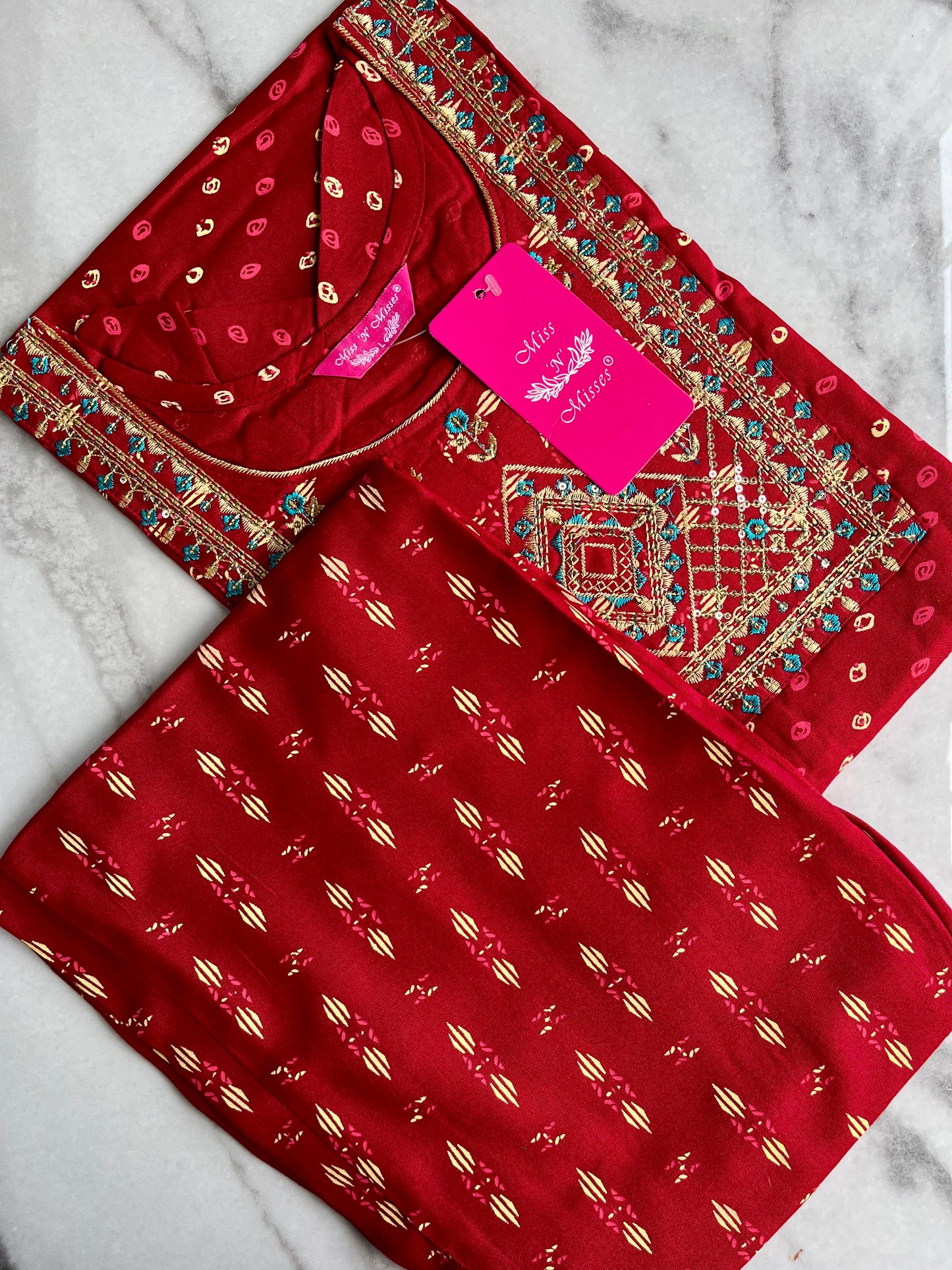 Maroon Embroidered Kurta With Pant