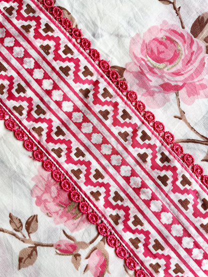 Off-White & Pink Rose Print Kurta Set