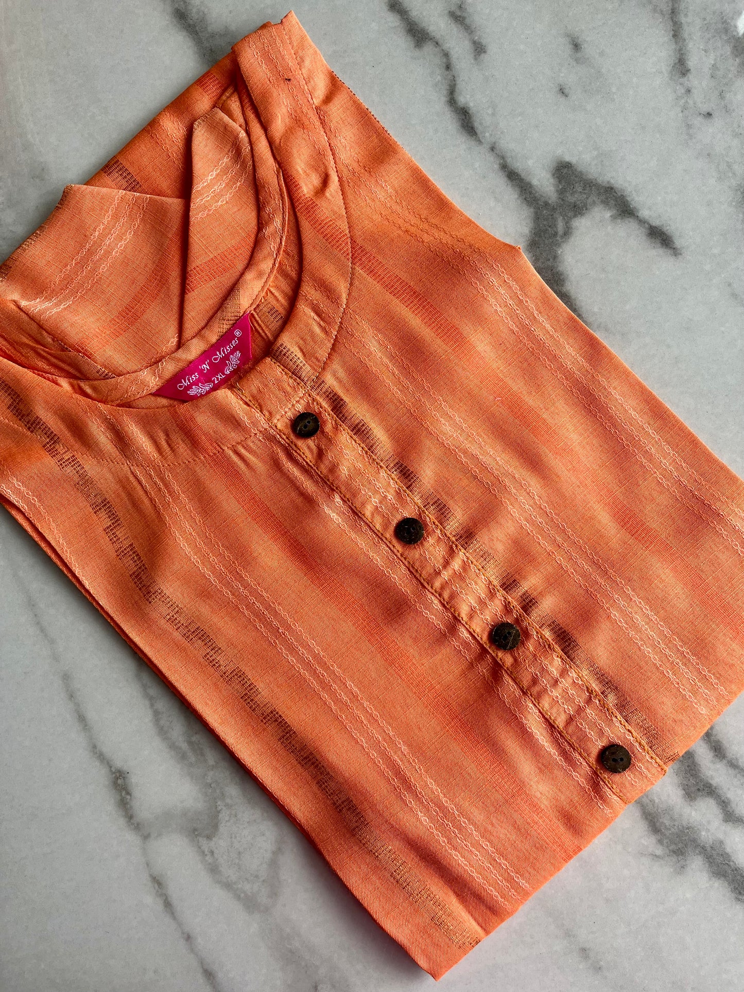 Peach Orange Self-Design Kurta