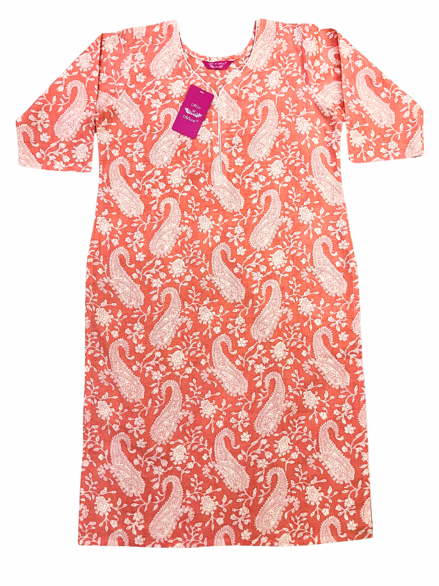 Orange Paisley Print Straight Kurta