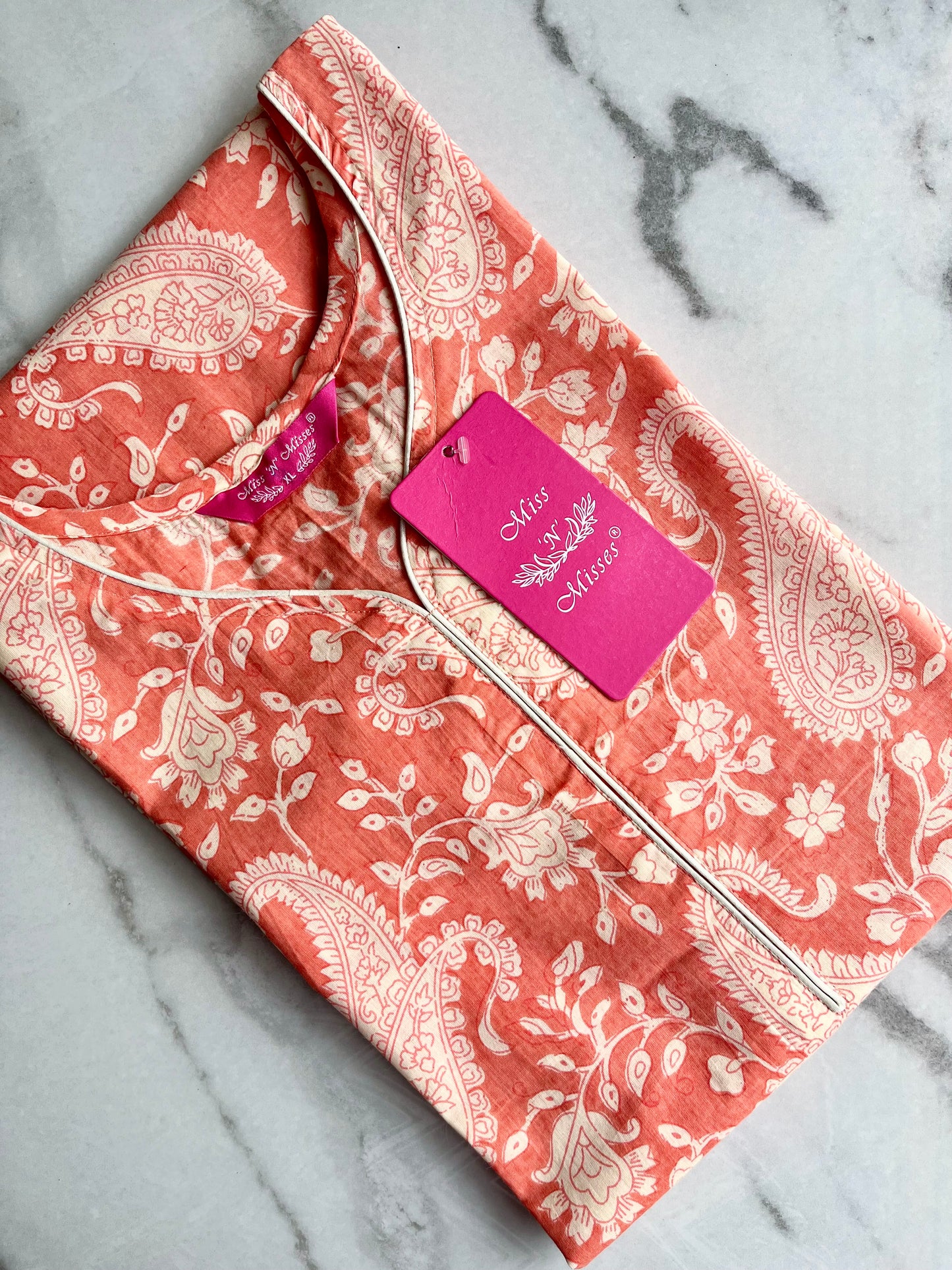 Orange Paisley Print Straight Kurta
