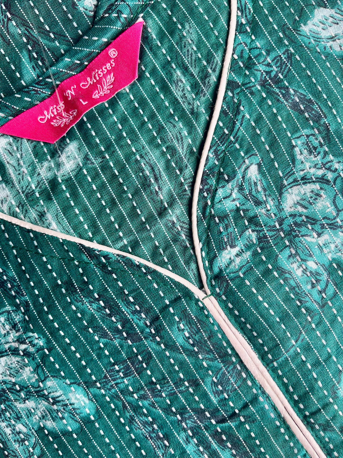 Dark Green Floral Print Threadwork Kurta With Pant