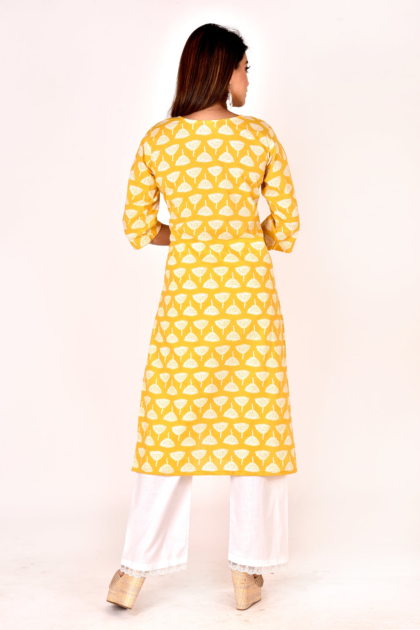Yellow Floral Embroidered Straight Kurta