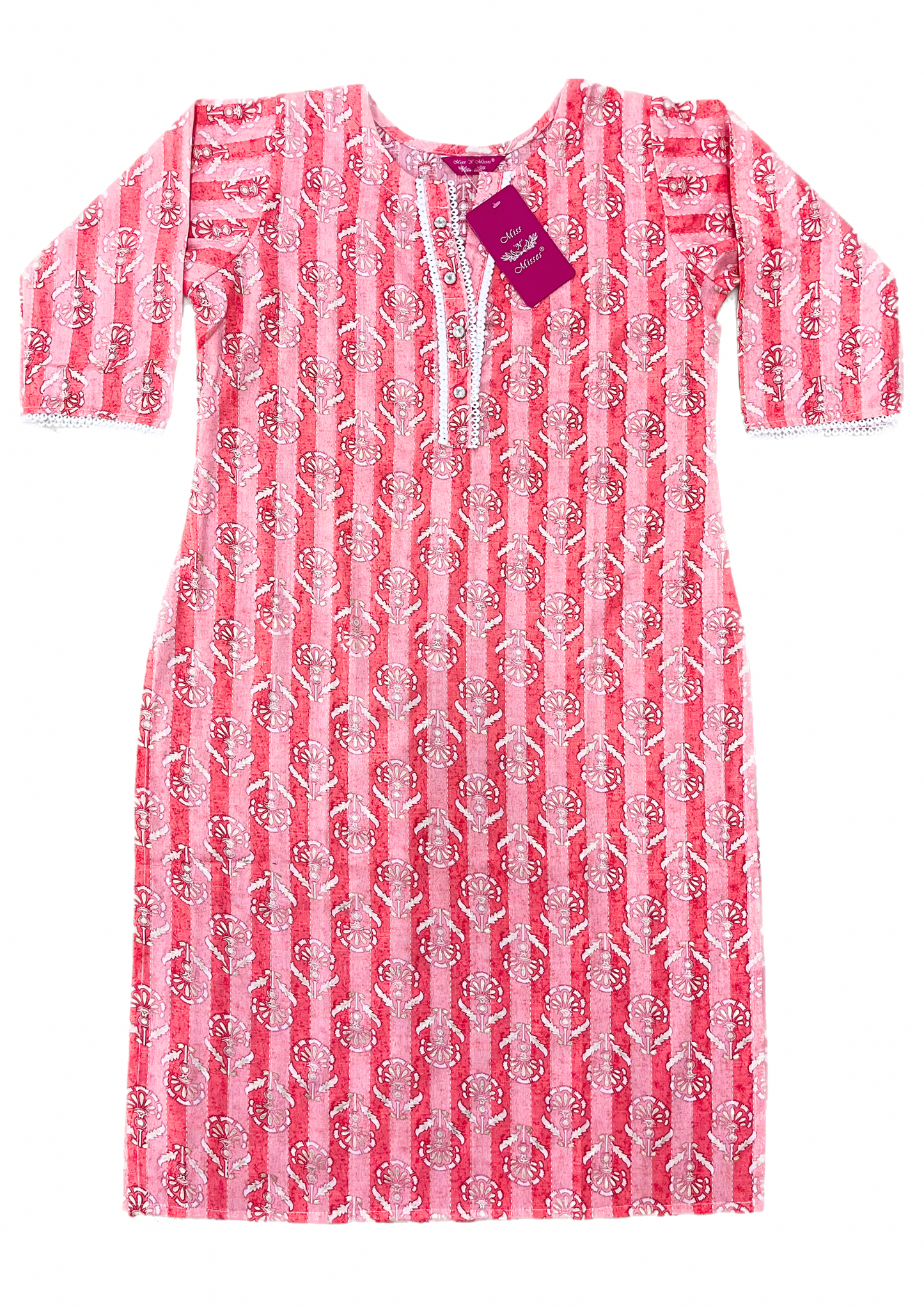 Orange Floral Threadwork Straight Kurta
