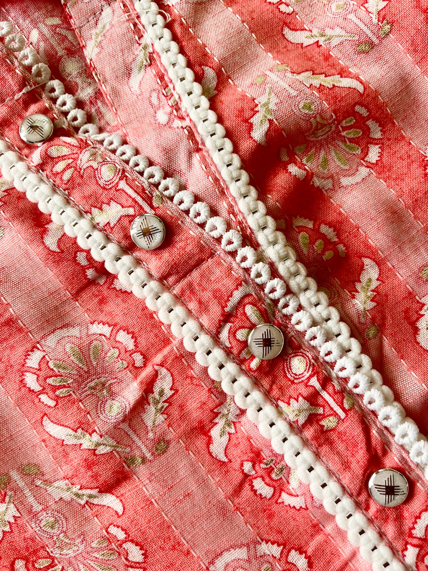 Orange Floral Threadwork Straight Kurta