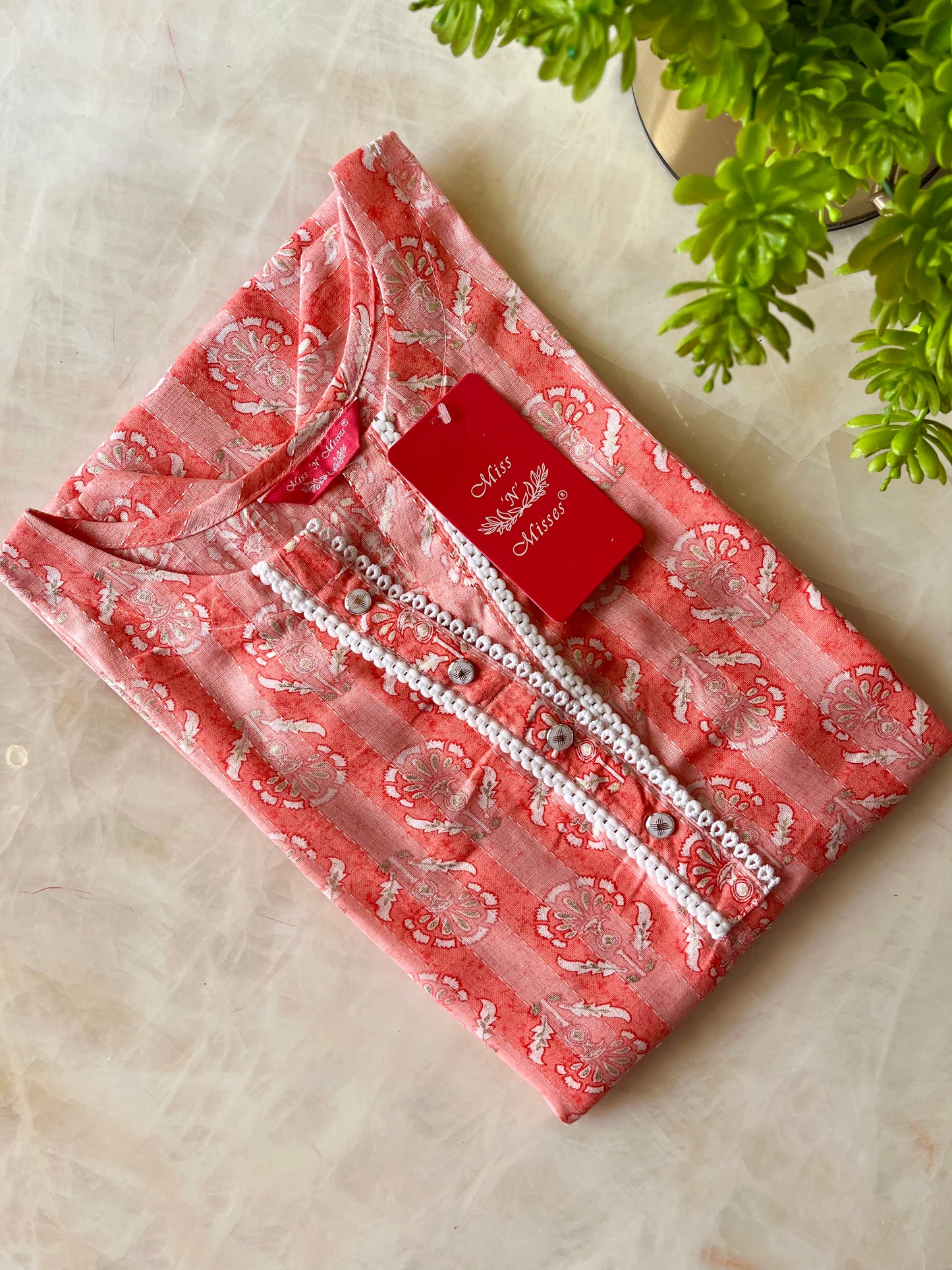 Orange Floral Threadwork Straight Kurta