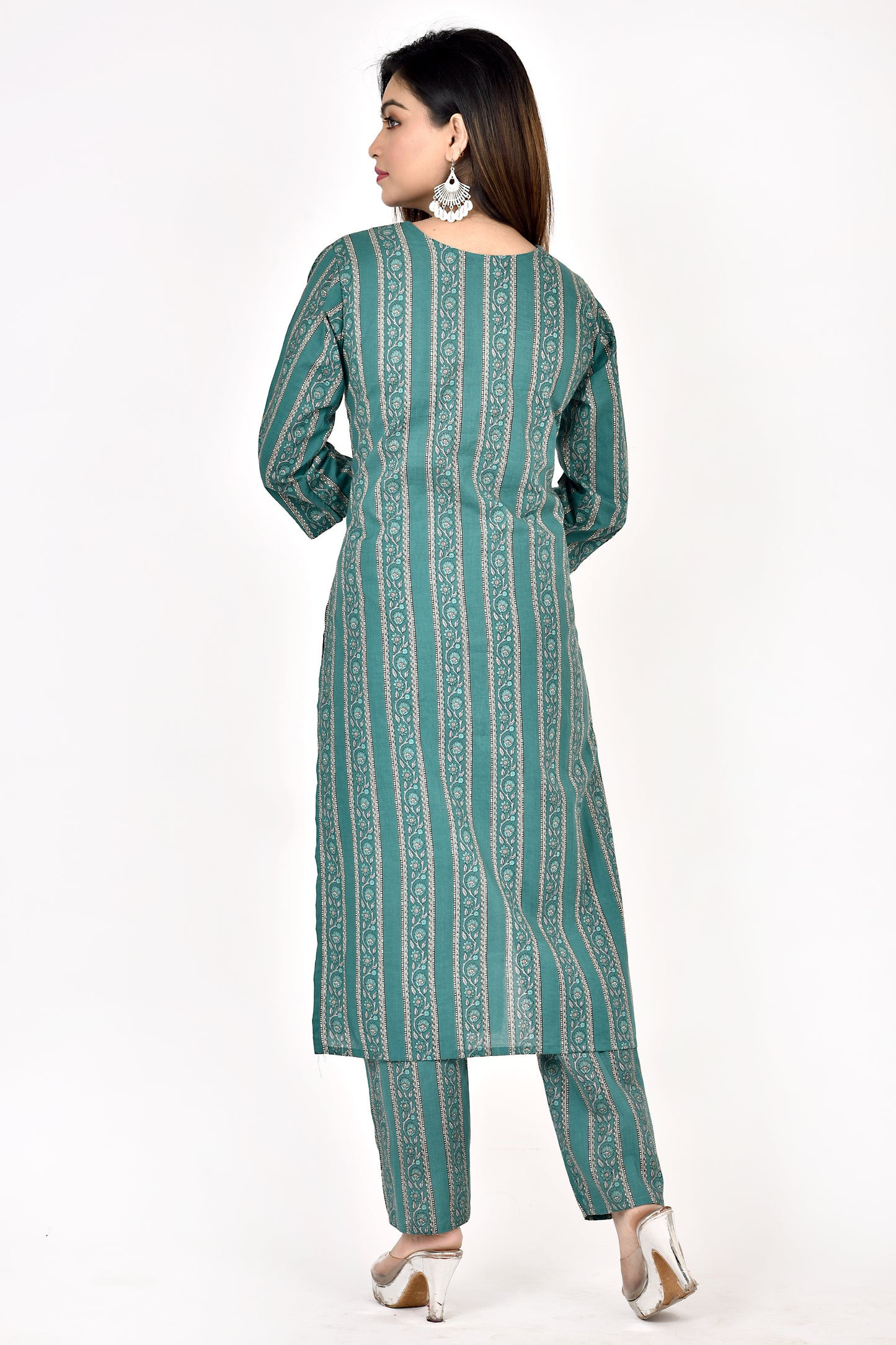 Green Striped Straight Kurta