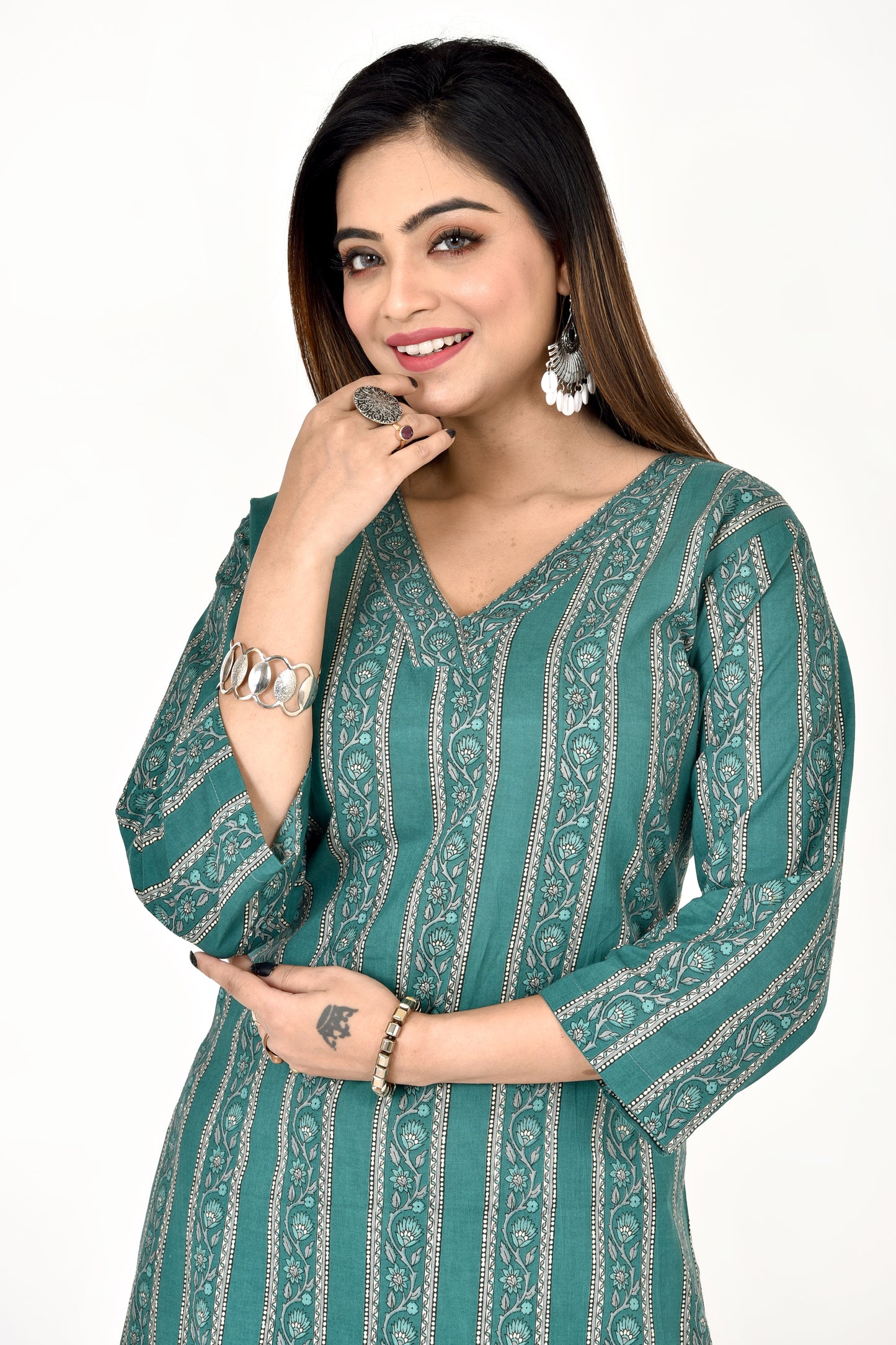 Green Striped Straight Kurta