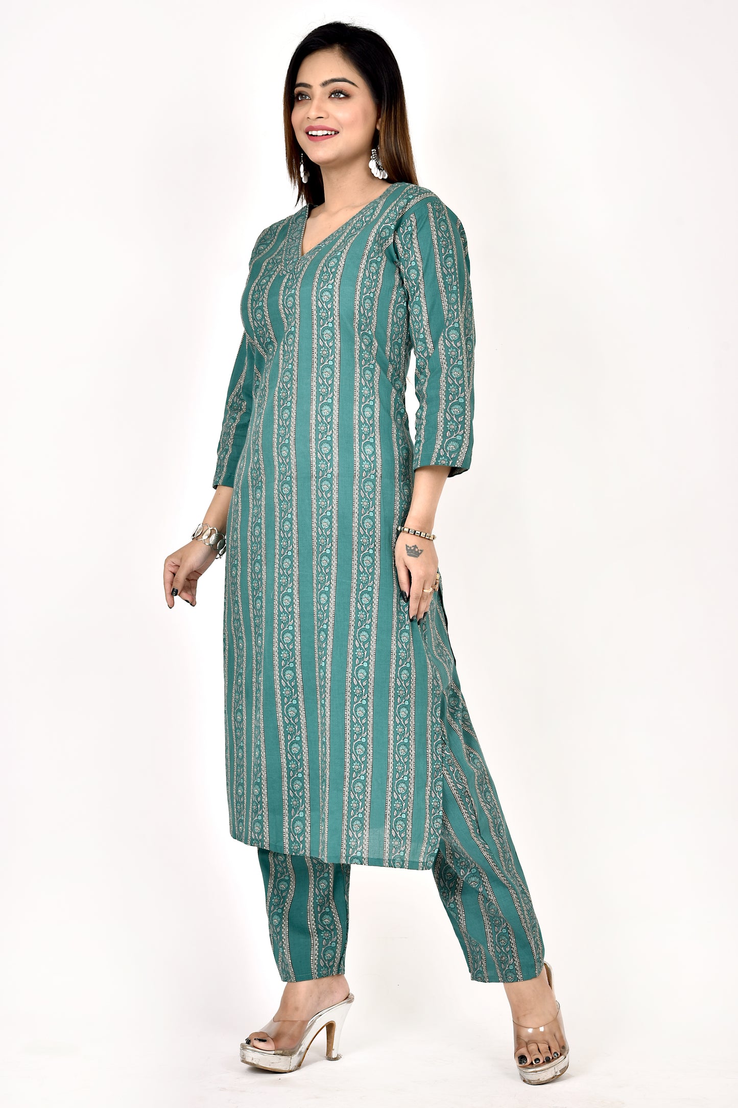 Green Striped Straight Kurta