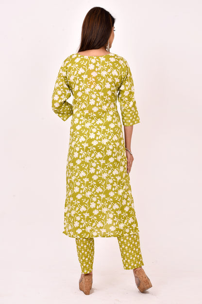 Lime Green Mix & Match Floral Kurta With Pant