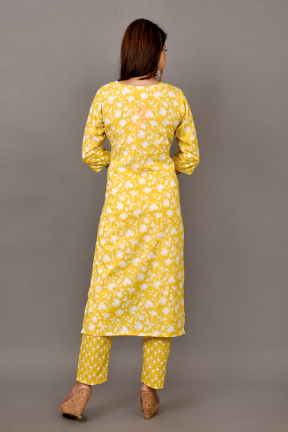 Yellow Mix & Match Floral Print Kurta With Pant