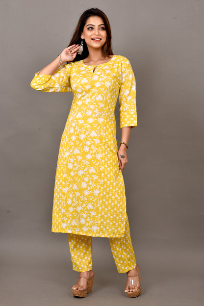 Yellow Mix & Match Floral Print Kurta With Pant