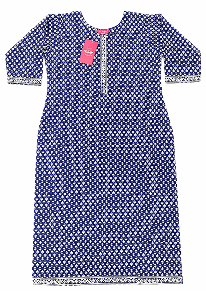 Blue Floral Printed Straight Kurta