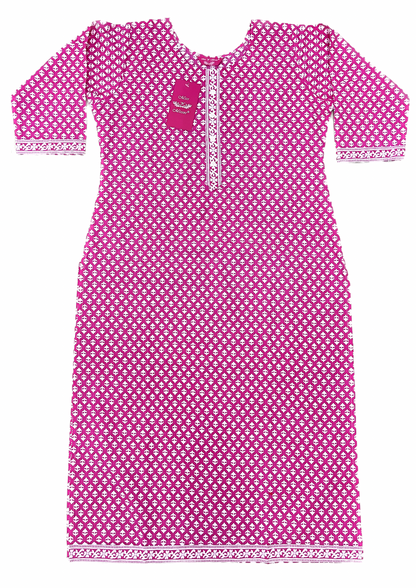 Pink Floral Printed Straight Kurta