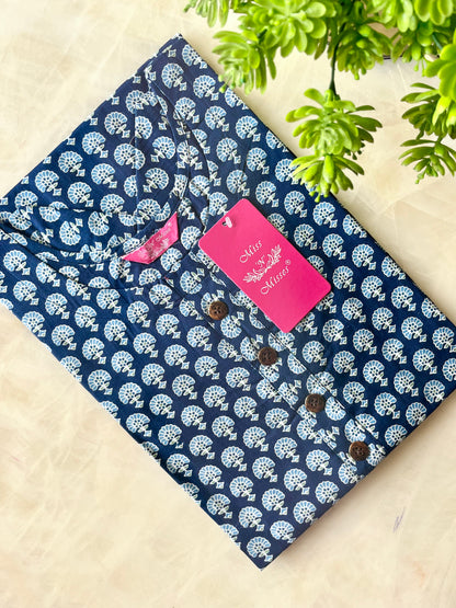 Blue Floral Printed Straight Kurta