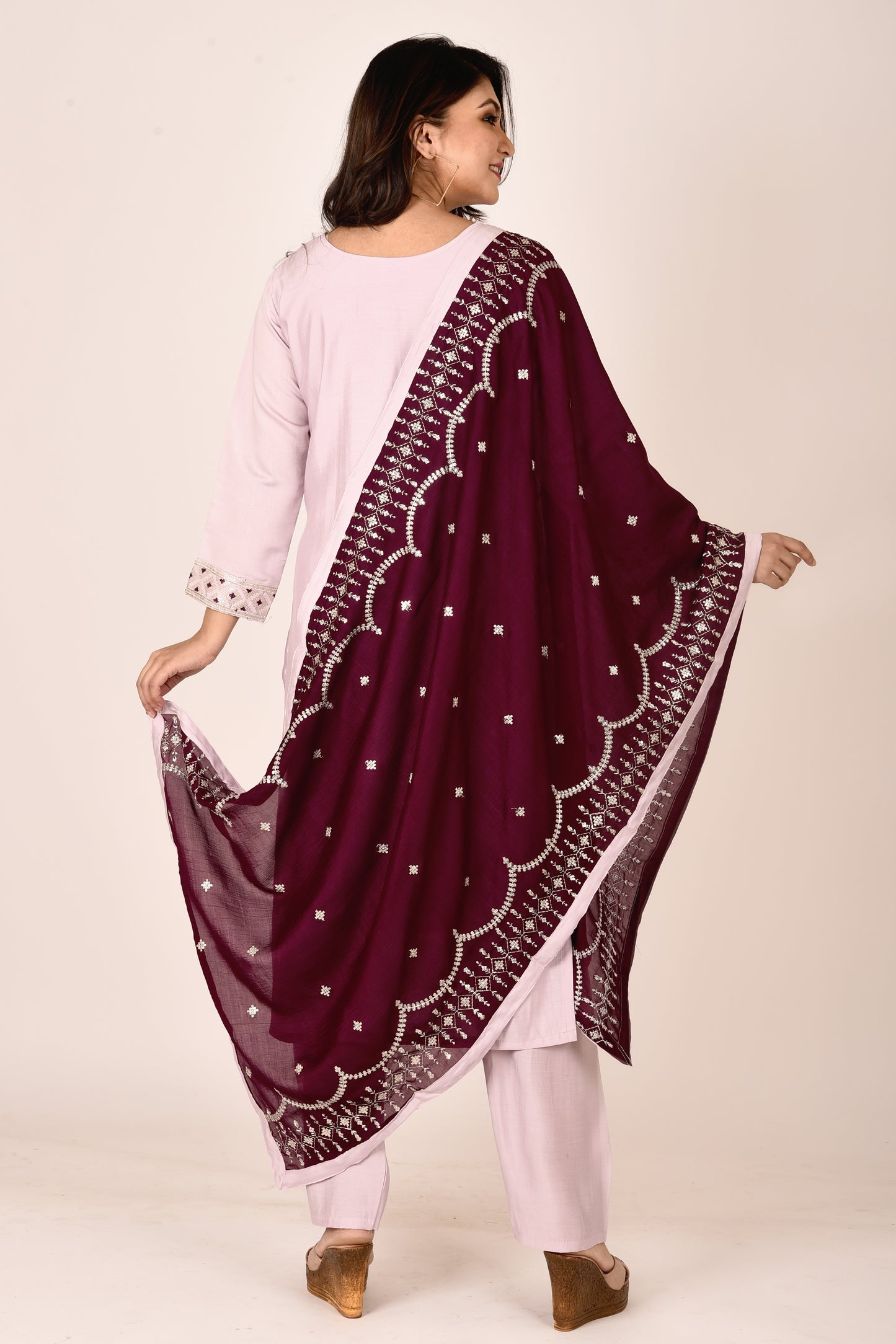 Lilac Embroidered Kurta With Pant & Dupatta