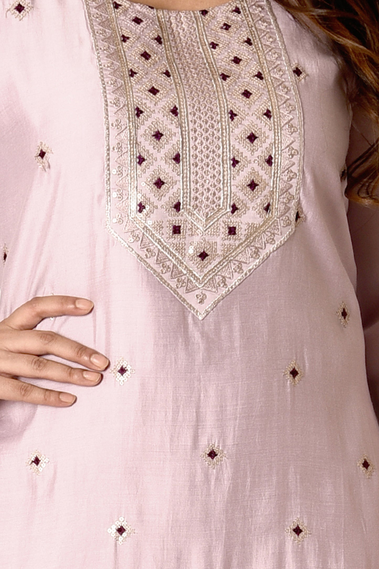 Lilac Embroidered Kurta With Pant & Dupatta