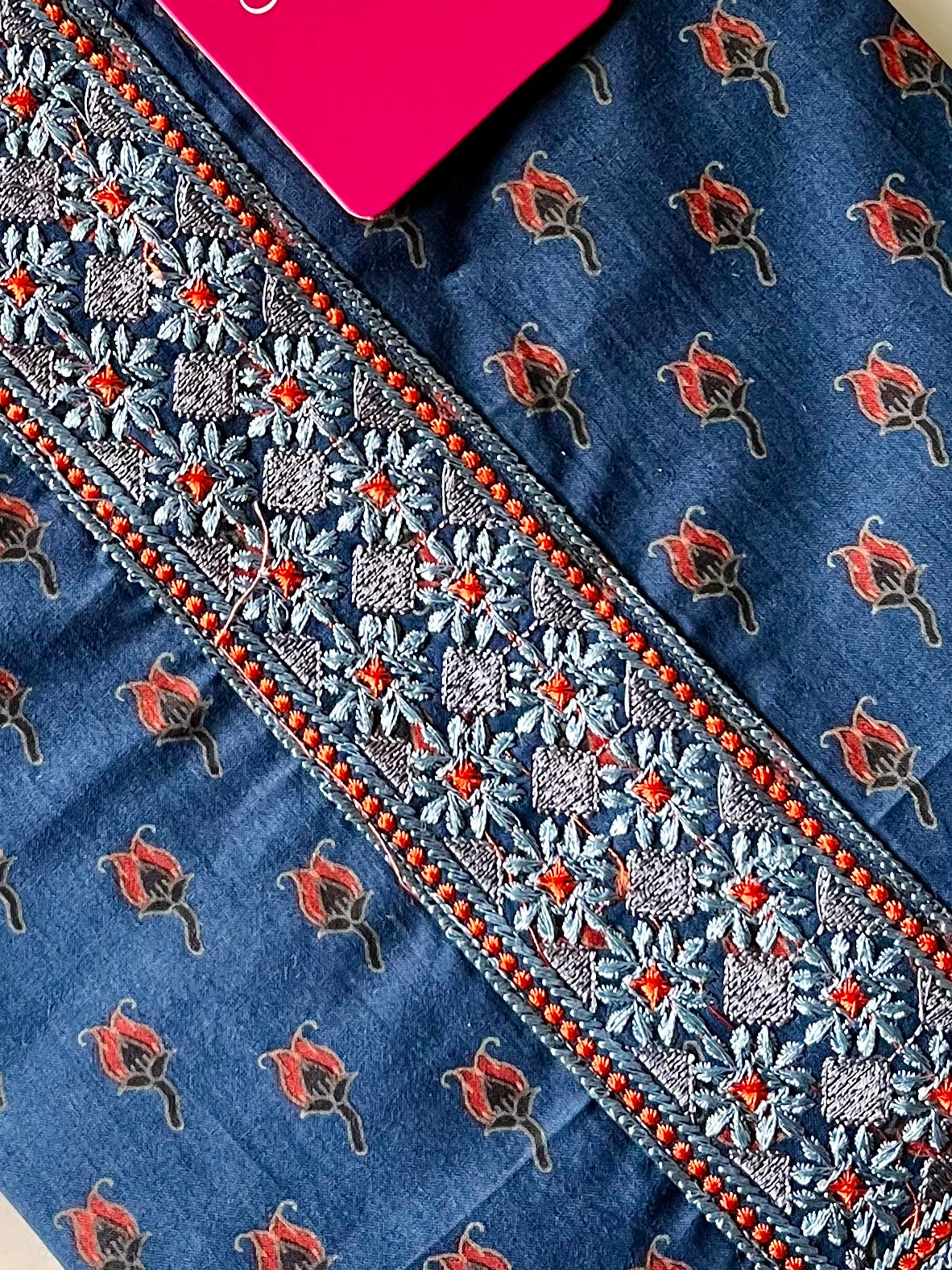 Blue Floral Embroidered Straight Kurta