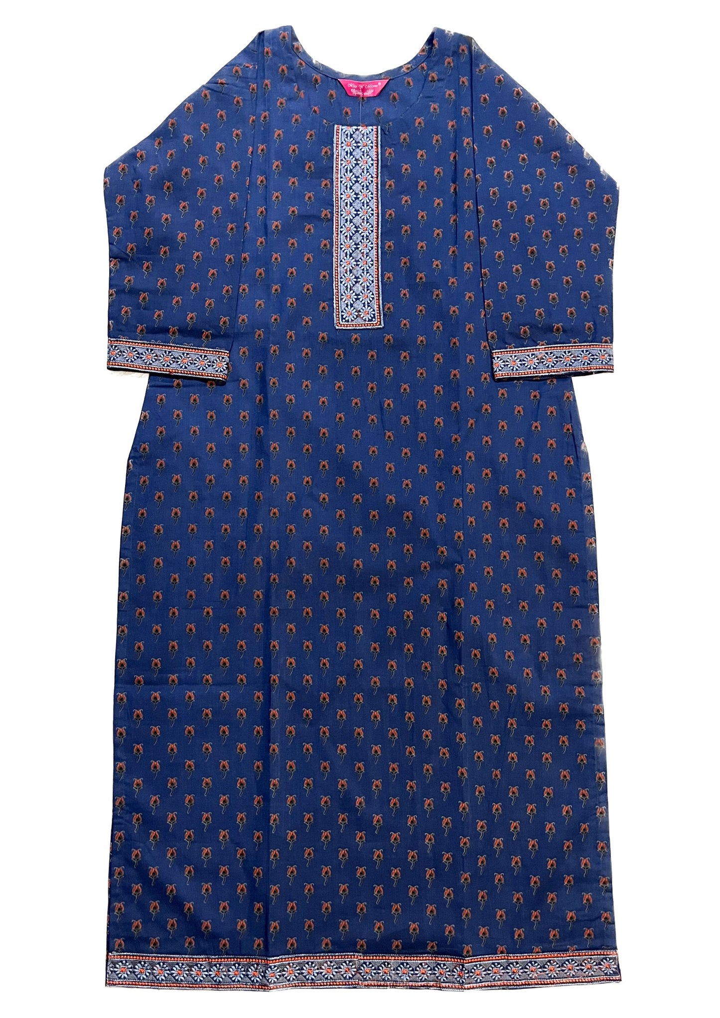 Blue Floral Embroidered Straight Kurta