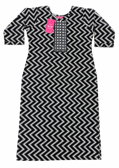 Black Zig-Zag Embroidered Straight Kurta