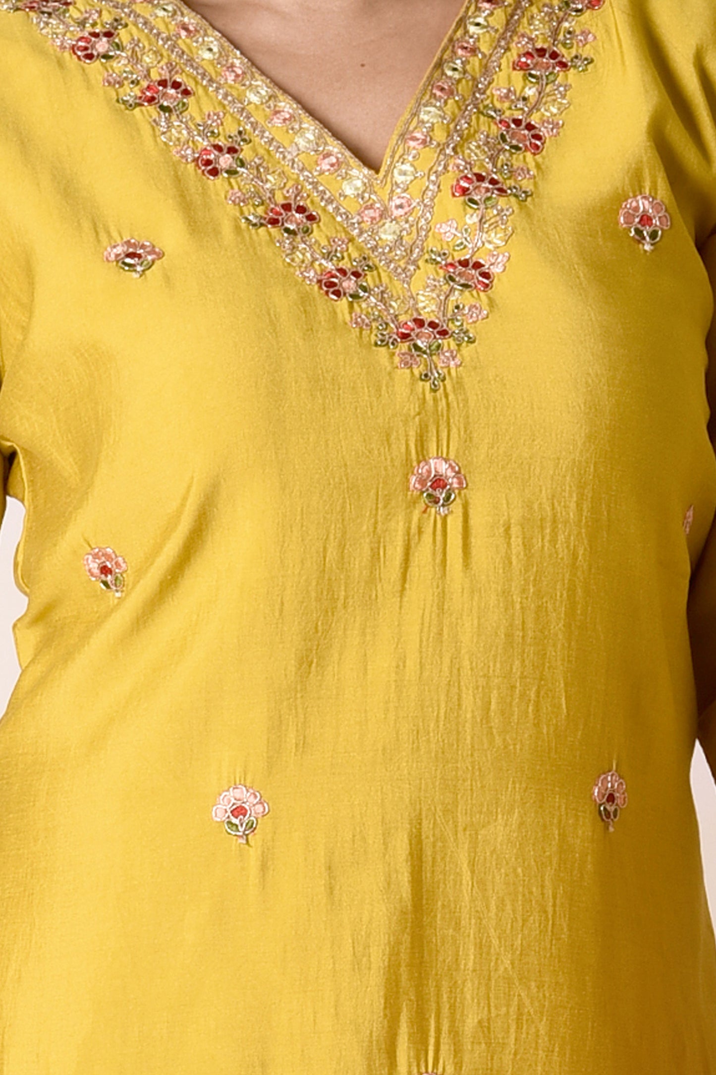 Yellow Embroidered Kurta With Pant & Dupatta