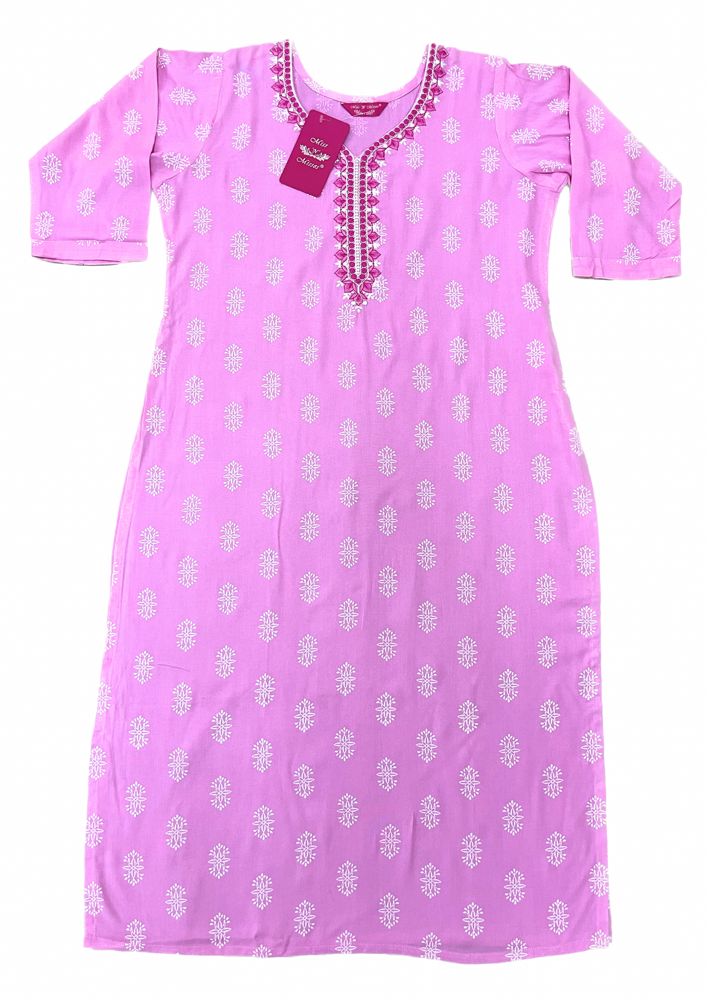 Pink Floral Embroidered Straight Kurta