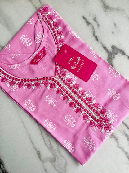 Pink Floral Embroidered Straight Kurta