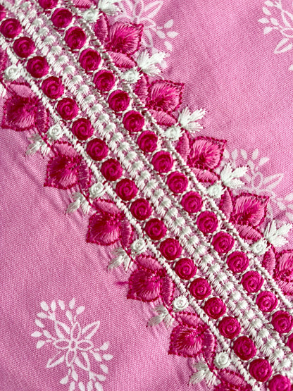 Pink Floral Embroidered Straight Kurta