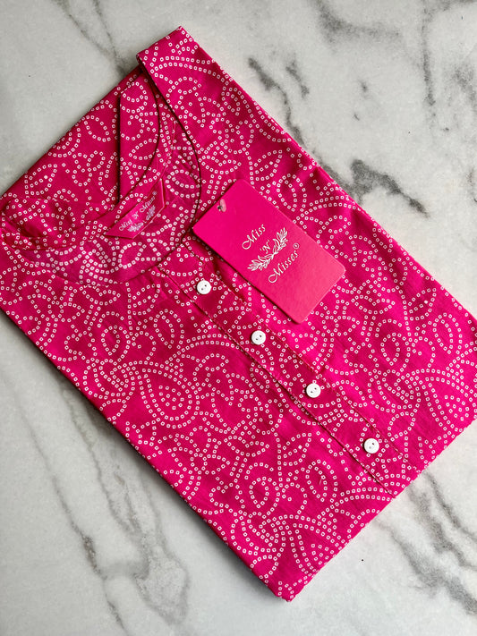 Magenta Pink Bandhani Print Straight Kurta