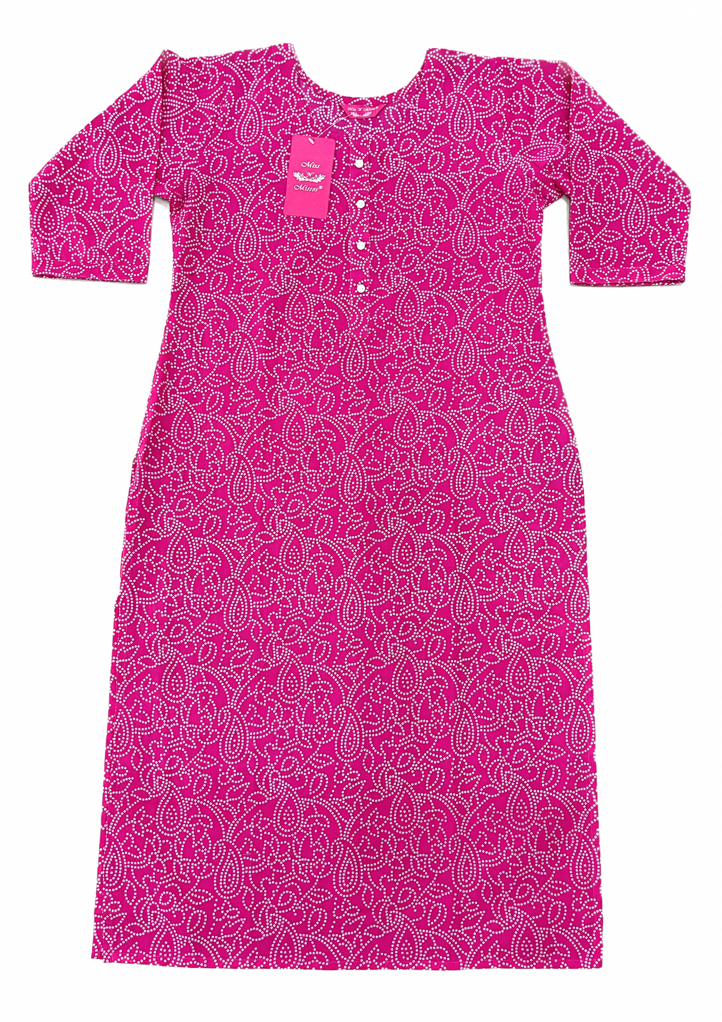 Magenta Pink Bandhani Print Straight Kurta