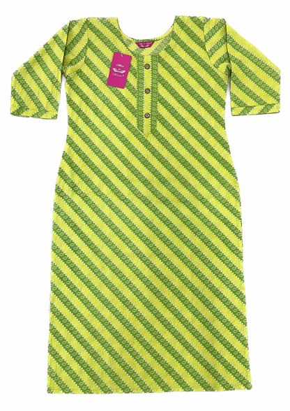 Yellow & Green Bandhani Printed Straight Kurta