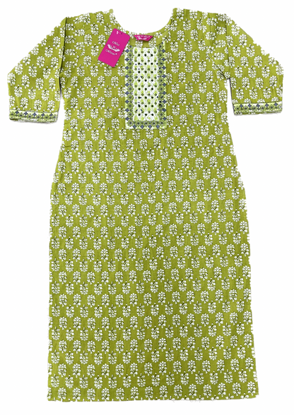 Apple Green Floral Embroidered Straight Kurta