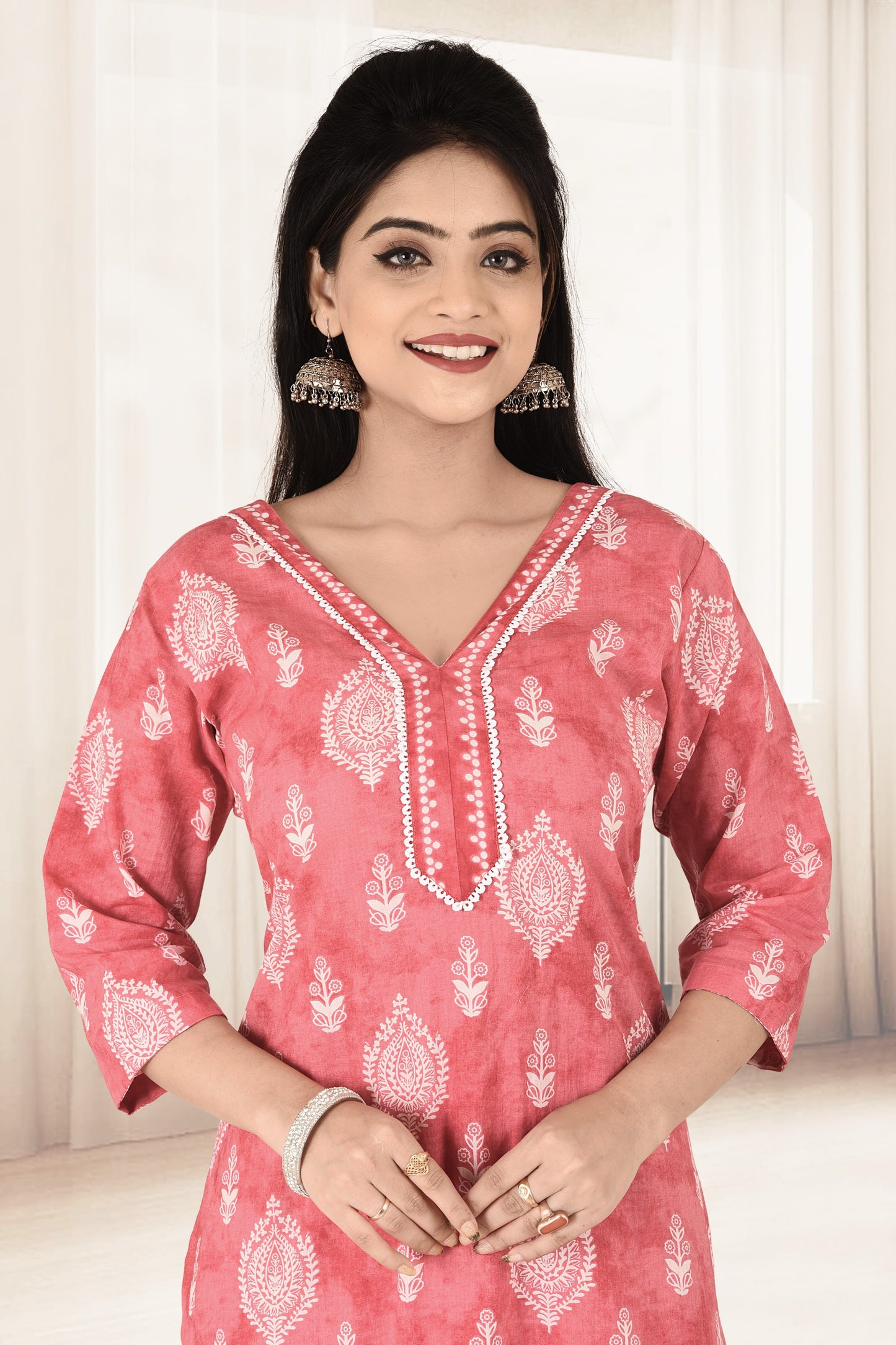 Watermelon Red Ornate Print Kurta With Pant & Dupatta