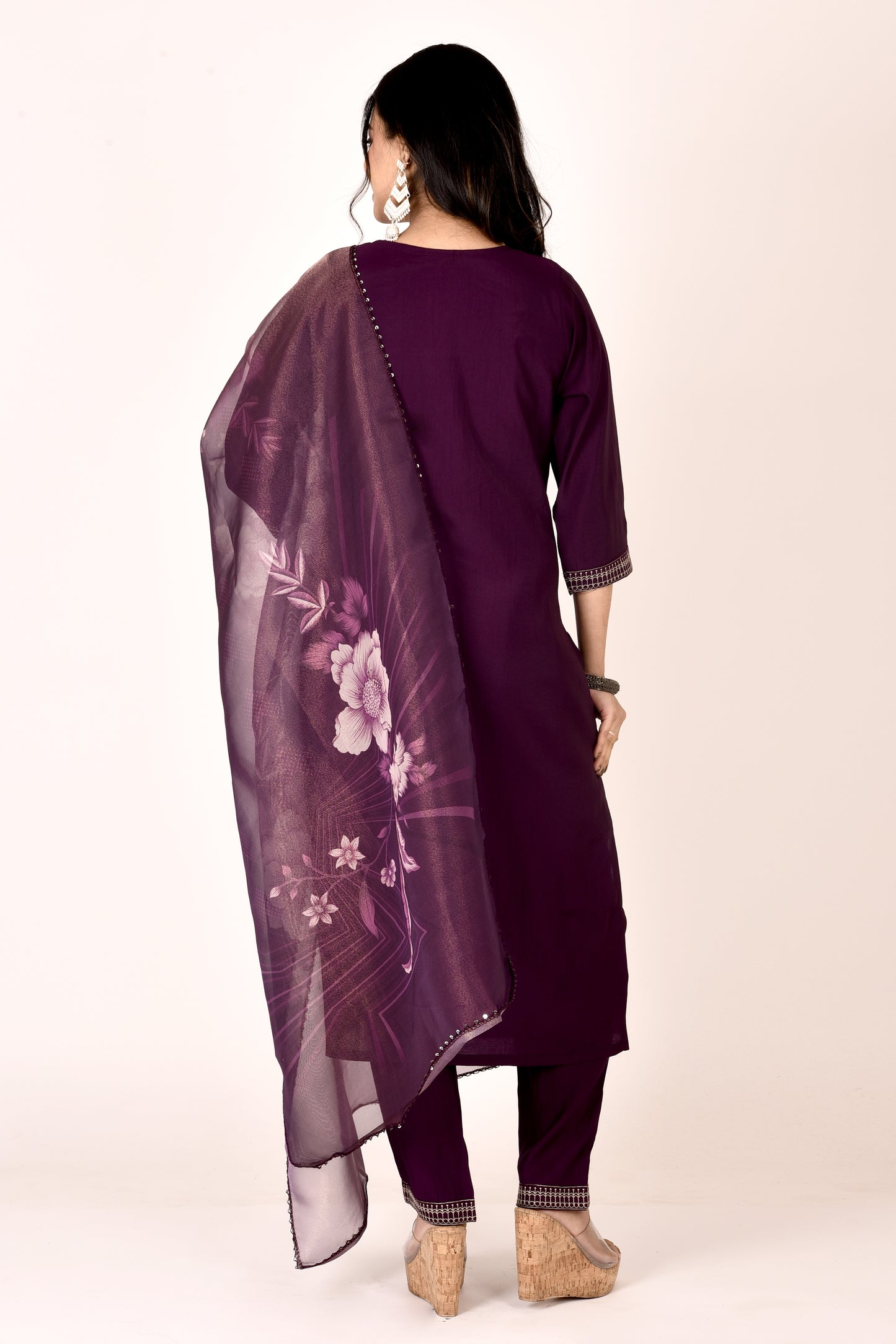 Mulberry Purple Embroidered Kurta With Pant & Dupatta