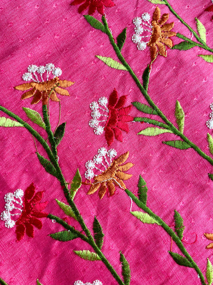 Pink Floral Embroidered Straight Kurta